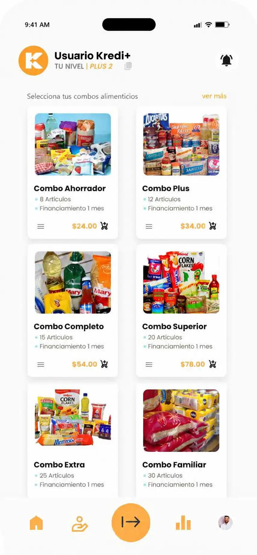 Catálogo de combos de la aplicación Kredi+
