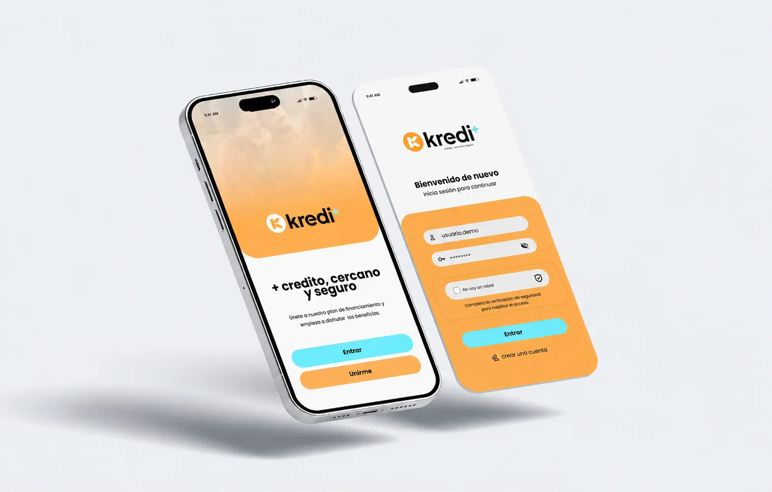 Presentación de la aplicación Kredi+ en dos teléfonos